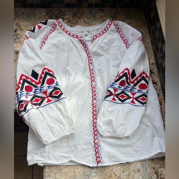 Cato Tops - Embroidered Boho long sleeve peasant top